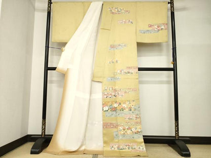 平和屋着物●訪問着　友禅　鴛鴦花文　金彩　ロング丈　正絹　逸品　AABI5145ck