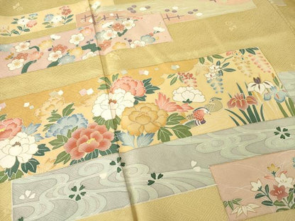 平和屋着物●訪問着　友禅　鴛鴦花文　金彩　ロング丈　正絹　逸品　AABI5145ck