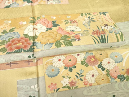 平和屋着物●訪問着　友禅　鴛鴦花文　金彩　ロング丈　正絹　逸品　AABI5145ck