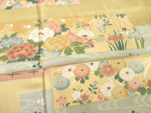 平和屋着物●訪問着　友禅　鴛鴦花文　金彩　ロング丈　正絹　逸品　AABI5145ck