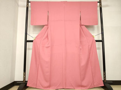 平和屋着物●上質な色無地　甚三紅色　正絹　逸品　AABI5149ck
