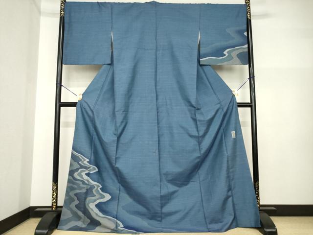 平和屋着物●京の名門　じゅらく謹製　紬　訪問着　漢方草木染　流水文　ロング丈　正絹　逸品　AABI5151ck