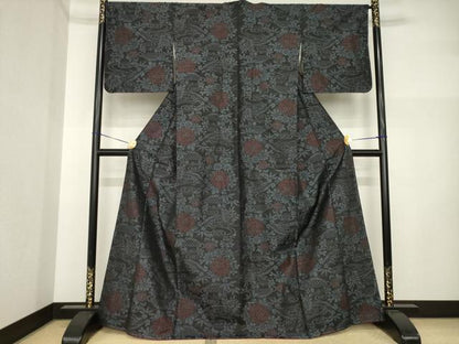 平和屋着物●本場大島紬　流水花籬文　黒地　正絹　逸品　AABI5155ck
