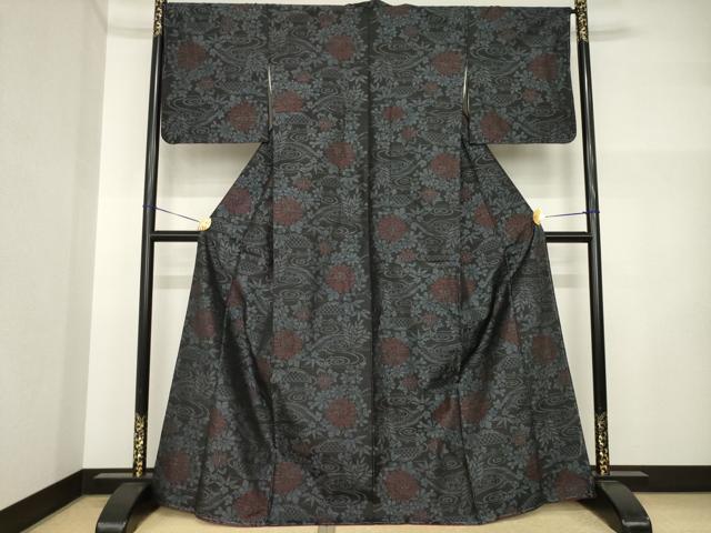 平和屋着物●本場大島紬　流水花籬文　黒地　正絹　逸品　AABI5155ck