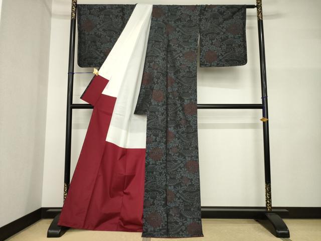平和屋着物●本場大島紬　流水花籬文　黒地　正絹　逸品　AABI5155ck