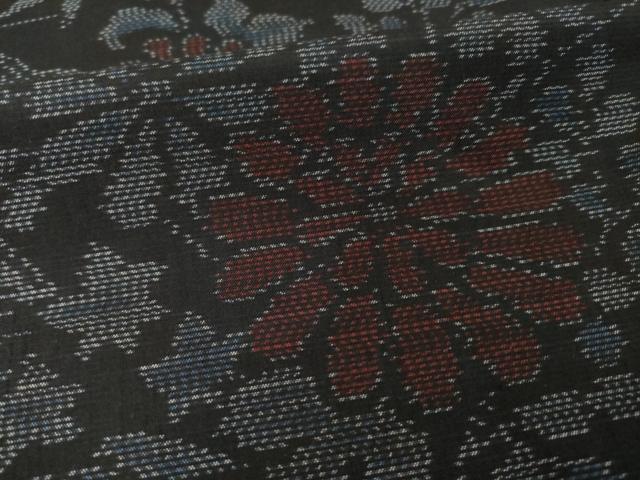 平和屋着物●本場大島紬　流水花籬文　黒地　正絹　逸品　AABI5155ck