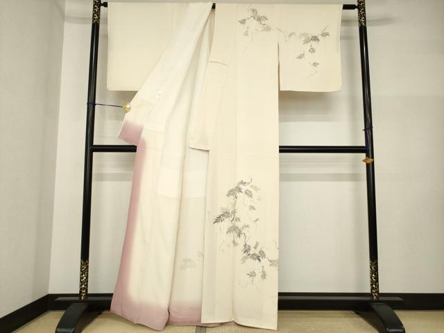 平和屋着物●訪問着　手描き　枝花文　正絹　逸品　AABI5156ck