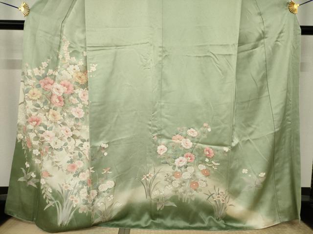 平和屋着物●訪問着　枝花文　暈し染め　金彩　正絹　逸品　AABI5157ck