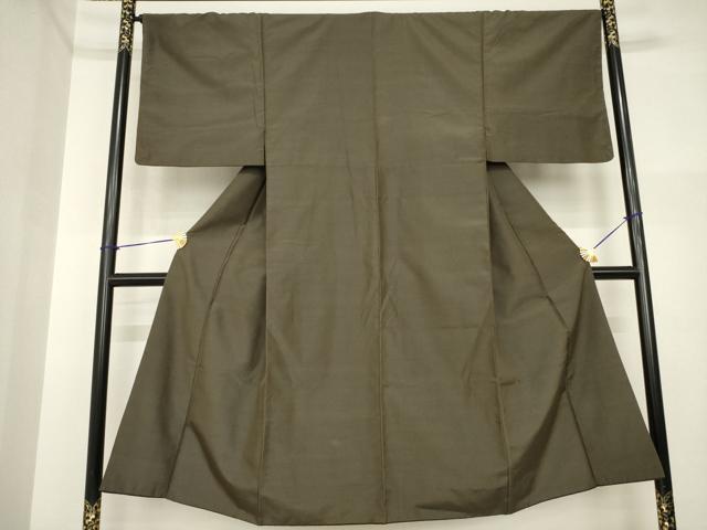平和屋着物●男性　紬　色無地　海松色　正絹　逸品　AABI5159ck