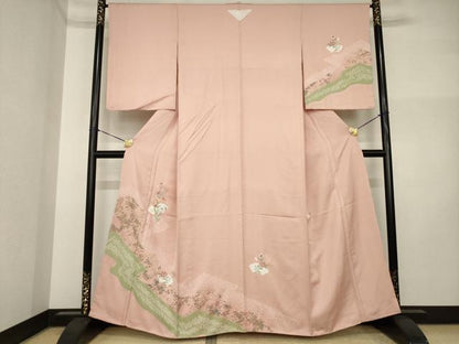 平和屋着物●訪問着　絞り　刺繍　地紙花文　正絹　逸品　AABI5160ck