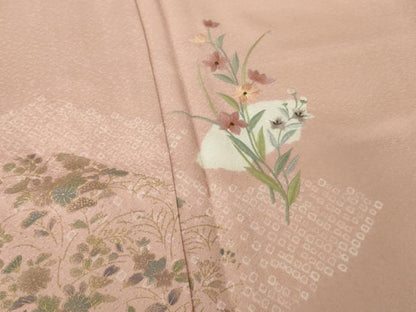 平和屋着物●訪問着　絞り　刺繍　地紙花文　正絹　逸品　AABI5160ck