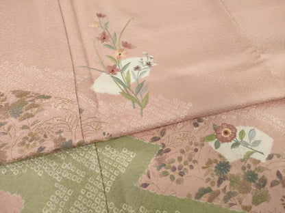 平和屋着物●訪問着　絞り　刺繍　地紙花文　正絹　逸品　AABI5160ck