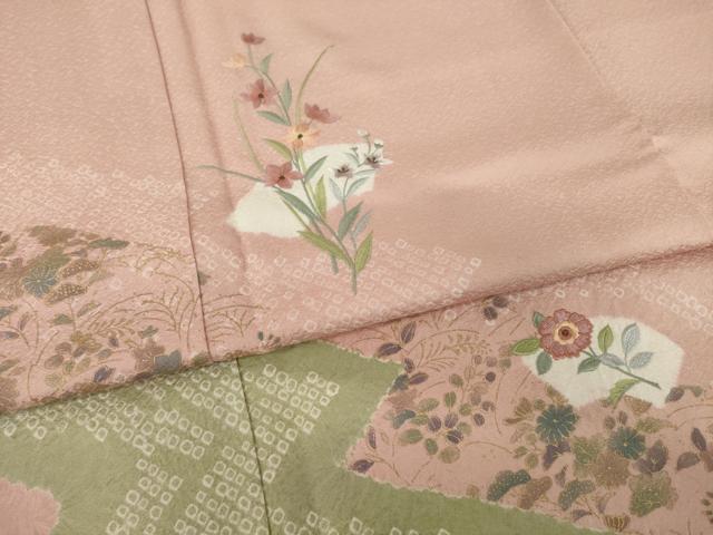 平和屋着物●訪問着　絞り　刺繍　地紙花文　正絹　逸品　AABI5160ck
