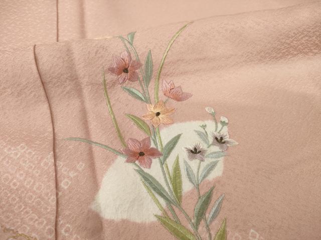 平和屋着物●訪問着　絞り　刺繍　地紙花文　正絹　逸品　AABI5160ck