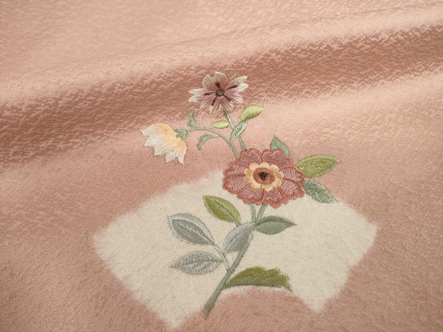 平和屋着物●訪問着　絞り　刺繍　地紙花文　正絹　逸品　AABI5160ck