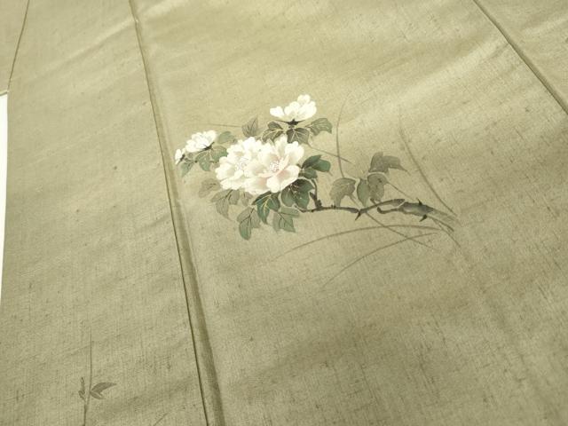 平和屋着物●訪問着　紬地　手描き　枝花文　金彩　正絹　逸品　AABI5161cs