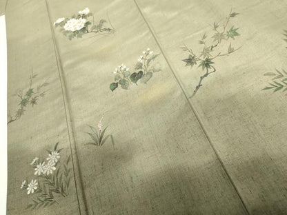 平和屋着物●訪問着　紬地　手描き　枝花文　金彩　正絹　逸品　AABI5161cs