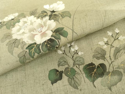 平和屋着物●訪問着　紬地　手描き　枝花文　金彩　正絹　逸品　AABI5161cs