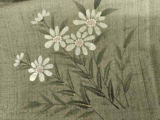 平和屋着物●訪問着　紬地　手描き　枝花文　金彩　正絹　逸品　AABI5161cs