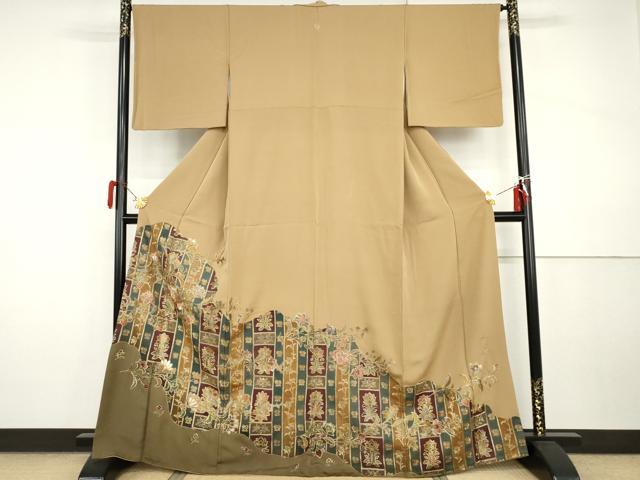 平和屋着物●豪華色留袖　中国三大刺繍　スワトウ刺繍　汕頭刺繍　更紗花文　金糸　正絹　逸品　AABI5162cs
