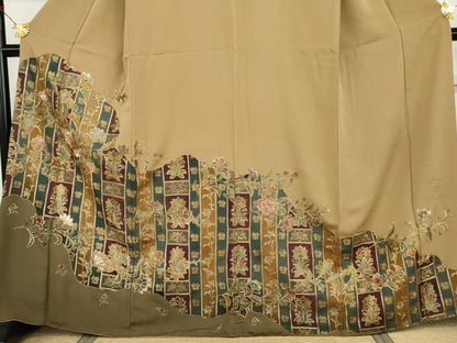 平和屋着物●豪華色留袖　中国三大刺繍　スワトウ刺繍　汕頭刺繍　更紗花文　金糸　正絹　逸品　AABI5162cs