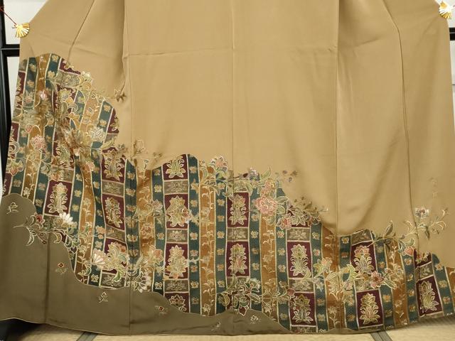 平和屋着物●豪華色留袖　中国三大刺繍　スワトウ刺繍　汕頭刺繍　更紗花文　金糸　正絹　逸品　AABI5162cs