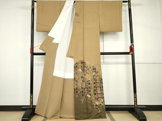 平和屋着物●豪華色留袖　中国三大刺繍　スワトウ刺繍　汕頭刺繍　更紗花文　金糸　正絹　逸品　AABI5162cs