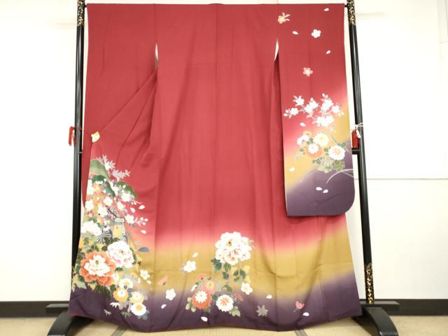 平和屋着物●豪華振袖　友禅　御所車梅松文　暈し染め　正絹　逸品　AABI5164cs