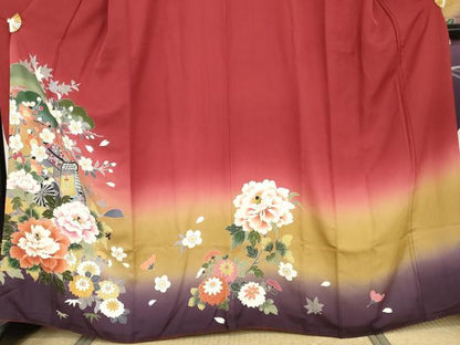 平和屋着物●豪華振袖　友禅　御所車梅松文　暈し染め　正絹　逸品　AABI5164cs