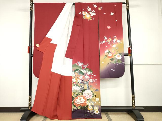 平和屋着物●豪華振袖　友禅　御所車梅松文　暈し染め　正絹　逸品　AABI5164cs
