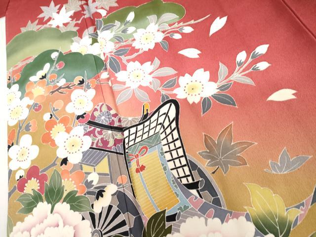 平和屋着物●豪華振袖　友禅　御所車梅松文　暈し染め　正絹　逸品　AABI5164cs