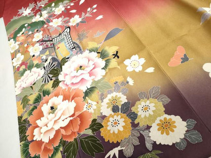 平和屋着物●豪華振袖　友禅　御所車梅松文　暈し染め　正絹　逸品　AABI5164cs