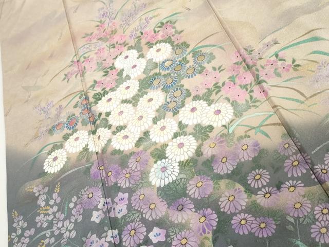 平和屋着物●訪問着　作家物　大仙　飛鶴草花文　暈し染め　金銀彩　ロング丈　正絹　逸品　AABI5165cs