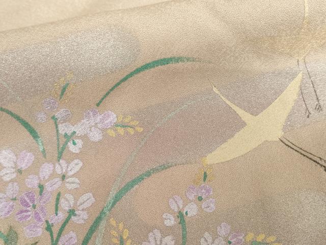 平和屋着物●訪問着　作家物　大仙　飛鶴草花文　暈し染め　金銀彩　ロング丈　正絹　逸品　AABI5165cs