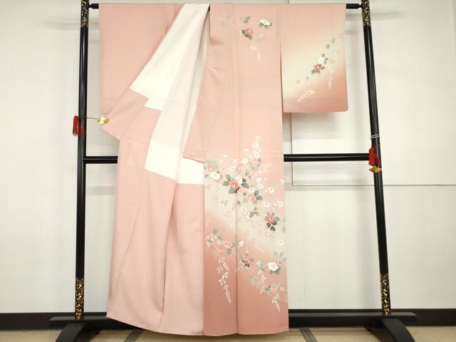 平和屋着物●訪問着　友禅　枝花文　暈し染め　正絹　逸品　AABI5168cs