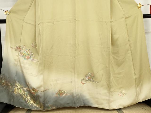 平和屋着物●訪問着　中国三大刺繍　汕頭刺繍　スワトウ刺繍　エ霞草花文　暈し染め　金彩　正絹　逸品　AABI5170cs