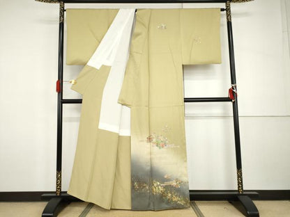 平和屋着物●訪問着　中国三大刺繍　汕頭刺繍　スワトウ刺繍　エ霞草花文　暈し染め　金彩　正絹　逸品　AABI5170cs