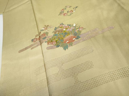 平和屋着物●訪問着　中国三大刺繍　汕頭刺繍　スワトウ刺繍　エ霞草花文　暈し染め　金彩　正絹　逸品　AABI5170cs
