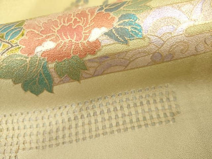 平和屋着物●訪問着　中国三大刺繍　汕頭刺繍　スワトウ刺繍　エ霞草花文　暈し染め　金彩　正絹　逸品　AABI5170cs