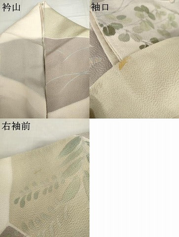 平和屋着物●訪問着　切嵌草花文　鬼しぼ縮緬　正絹　逸品　AABI5171cs