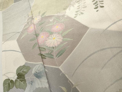 平和屋着物●訪問着　切嵌草花文　鬼しぼ縮緬　正絹　逸品　AABI5171cs