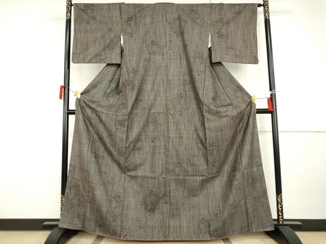 平和屋着物●本場大島紬　泥染め　一元絣　枝花文　正絹　逸品　未使用　AABI5174cs