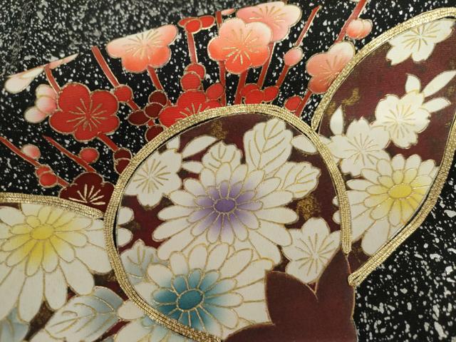 平和屋着物●豪華振袖　駒刺繍　舞梅文　黒地　金銀彩　正絹　逸品　AABI5175cs