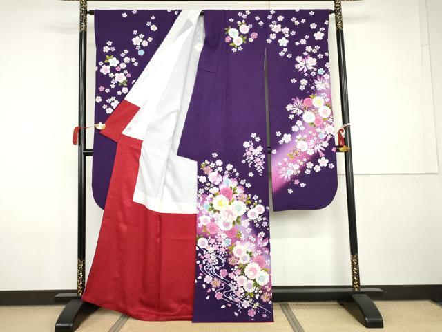 平和屋着物●豪華振袖　流水草花文　暈し染め　京都きもの友禅扱い　正絹　逸品　AABI5180cs