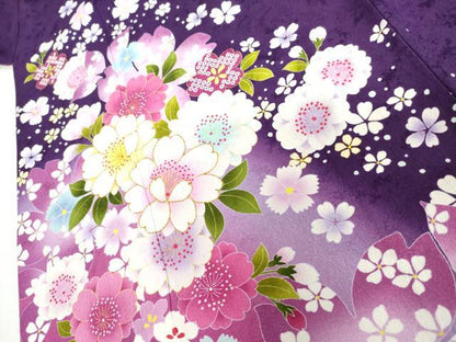平和屋着物●豪華振袖　流水草花文　暈し染め　京都きもの友禅扱い　正絹　逸品　AABI5180cs