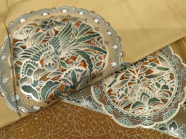 平和屋着物●訪問着　鳳凰更紗花絵皿文　暈し染め　金銀彩　正絹　逸品　AABI5182cs