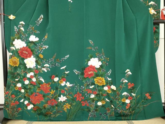 平和屋着物●豪華振袖　手描き　枝花文　金彩　鬼しぼ縮緬　正絹　逸品　AABI5183cs