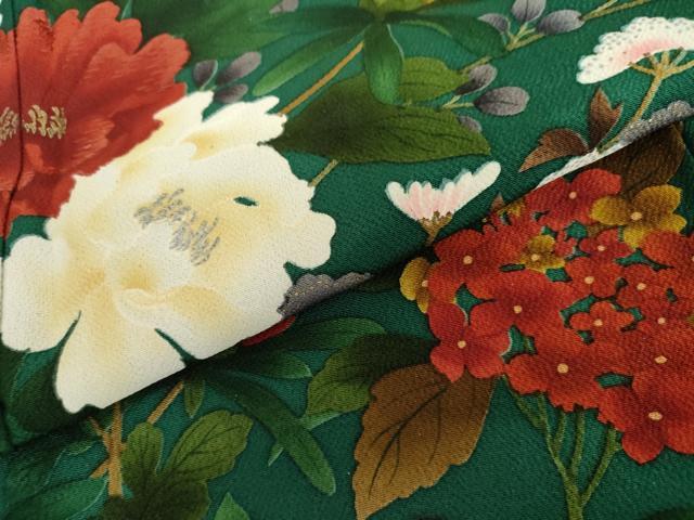 平和屋着物●豪華振袖　手描き　枝花文　金彩　鬼しぼ縮緬　正絹　逸品　AABI5183cs