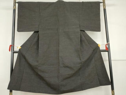 平和屋着物●男性　紬　ちぢみ織　色無地　藍鉄色　正絹　逸品　AABI5186cs