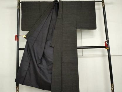平和屋着物●男性　紬　ちぢみ織　色無地　藍鉄色　正絹　逸品　AABI5186cs